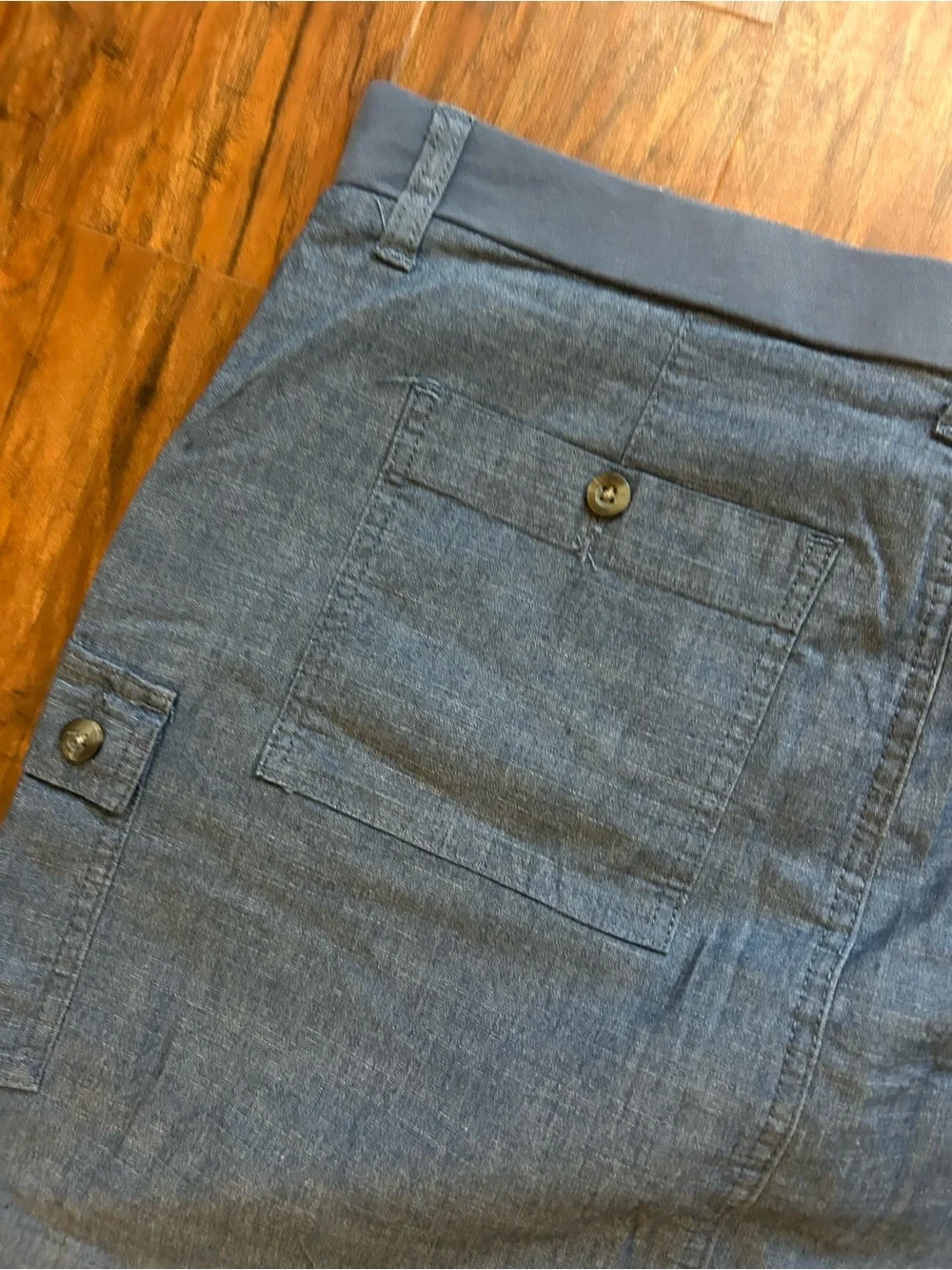 Denim Mini Skirt With Cargo Pockets Buttons built-in under shorts